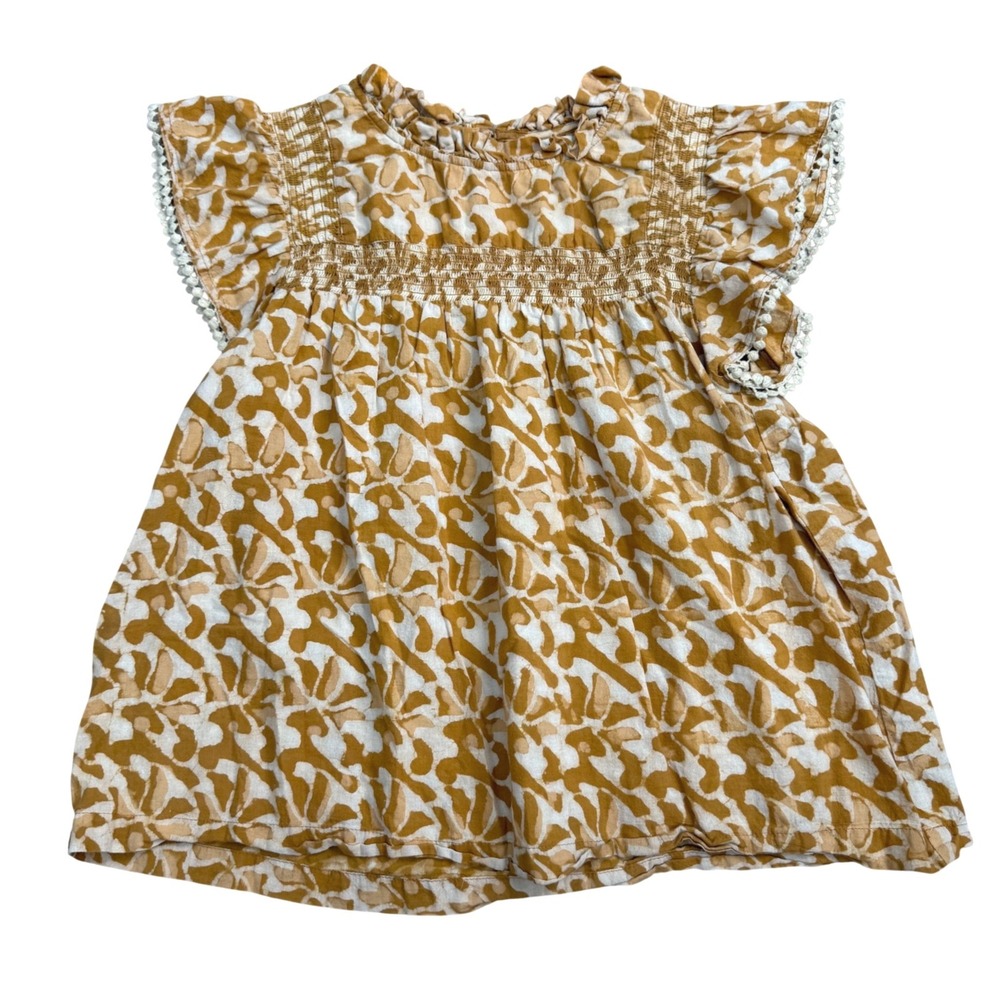 THML Ruffle Sleeve Smocked Top Women Size S Mustard Yellow Casual Cottage Boho